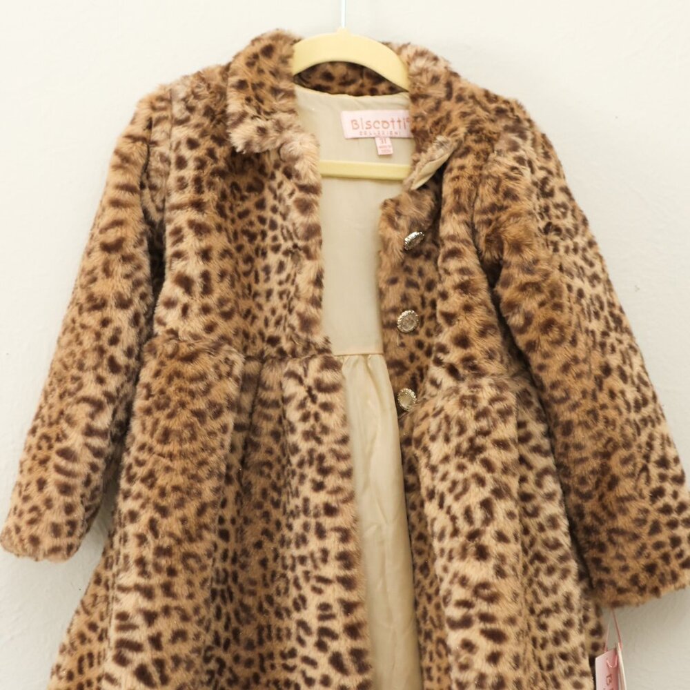 Girl's Leopard Faux Fur Coat- 3T